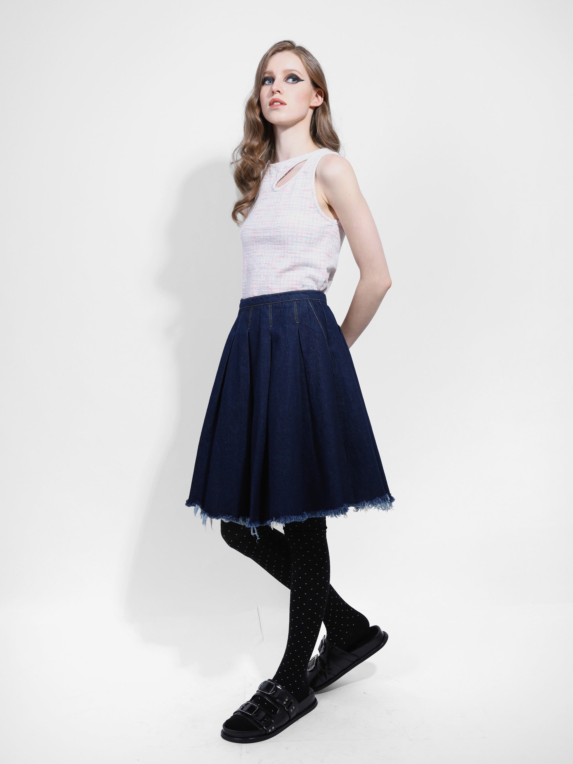 RAW HEM DENIM SKIRT