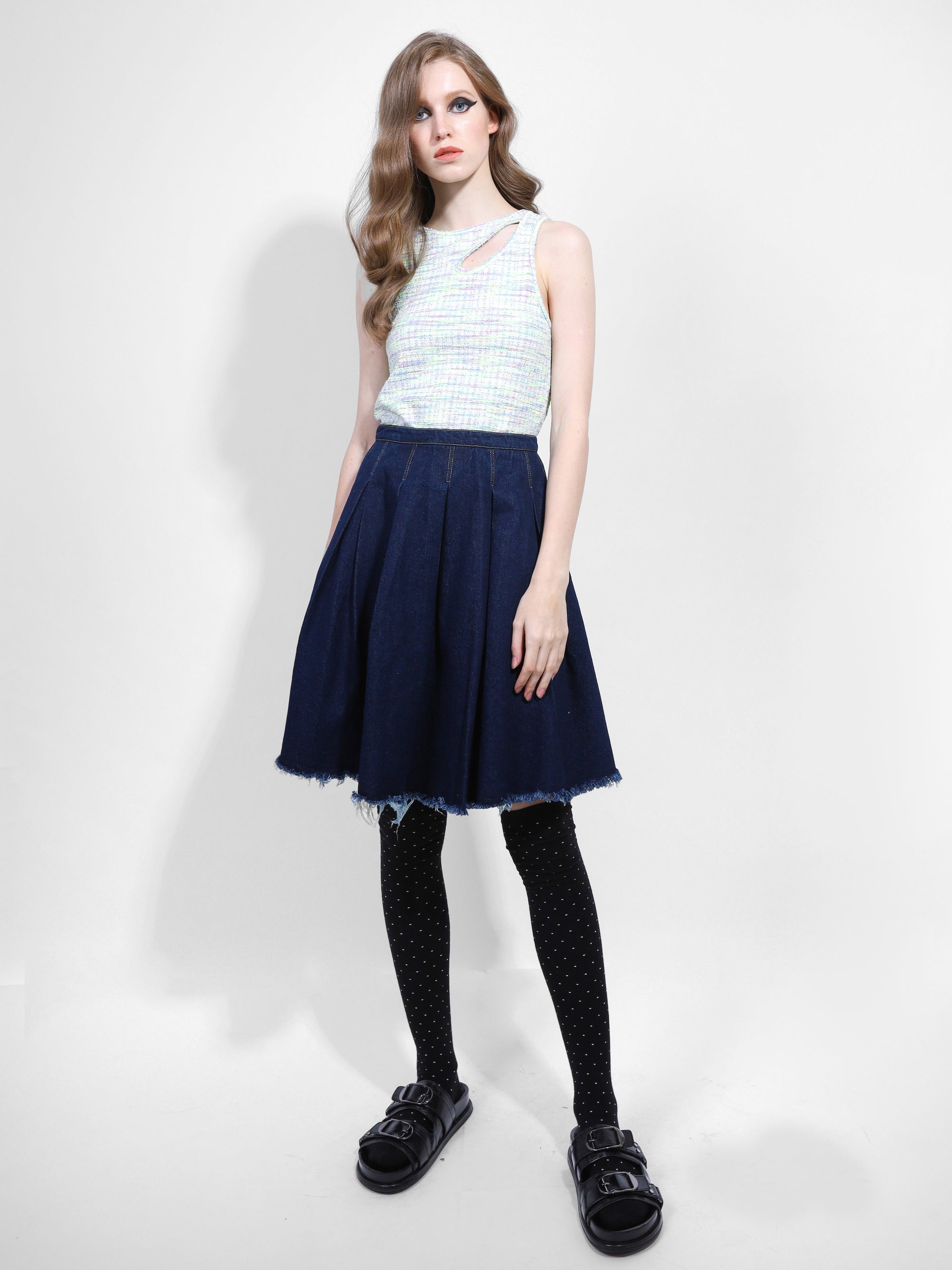 RAW HEM DENIM SKIRT