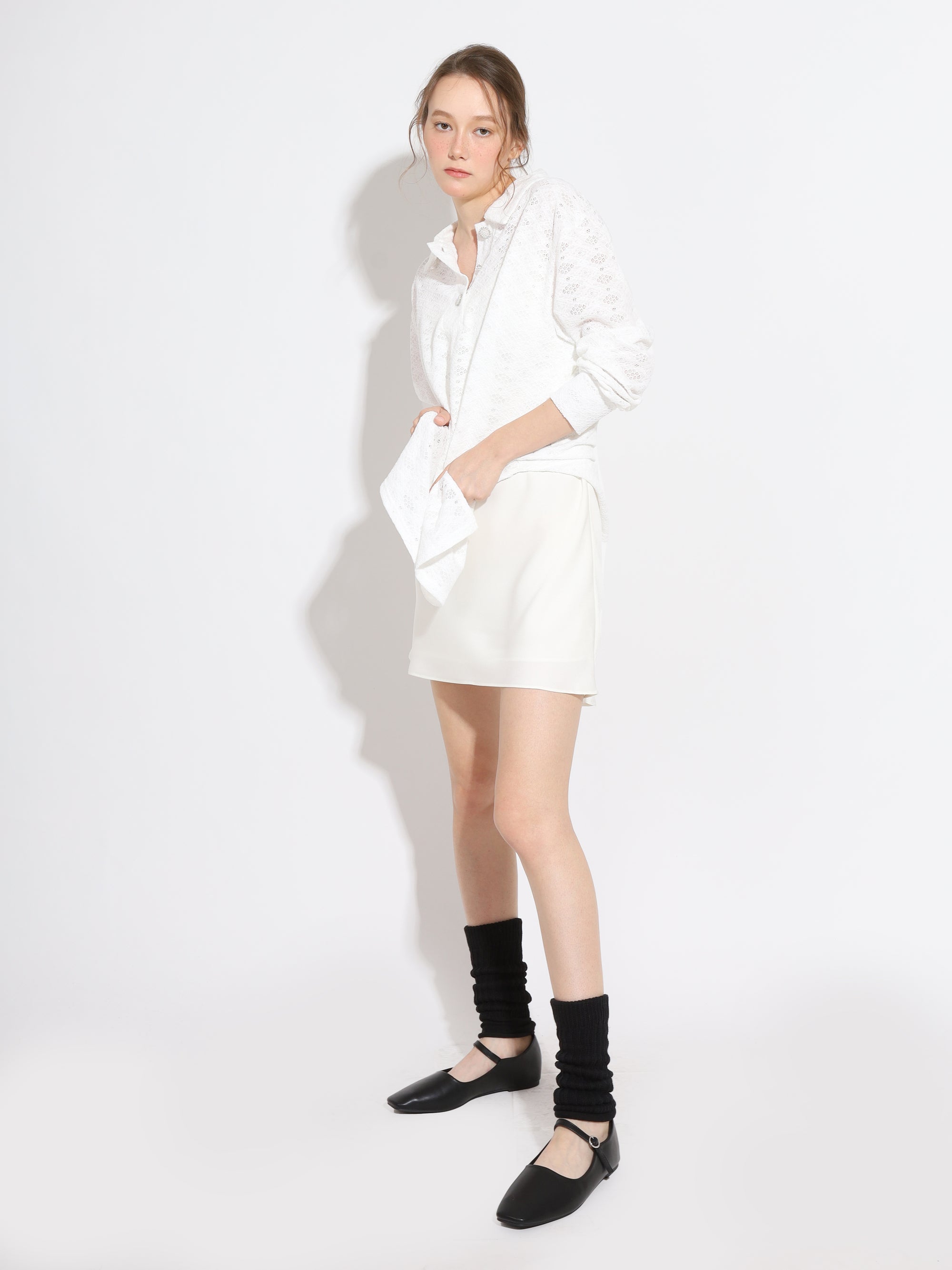 FONT BUTTON GUIPURE LONG SLEEVE TOP