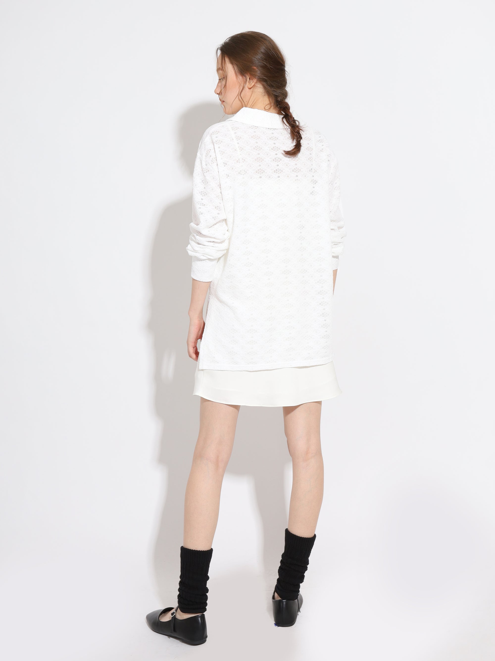 FONT BUTTON GUIPURE LONG SLEEVE TOP