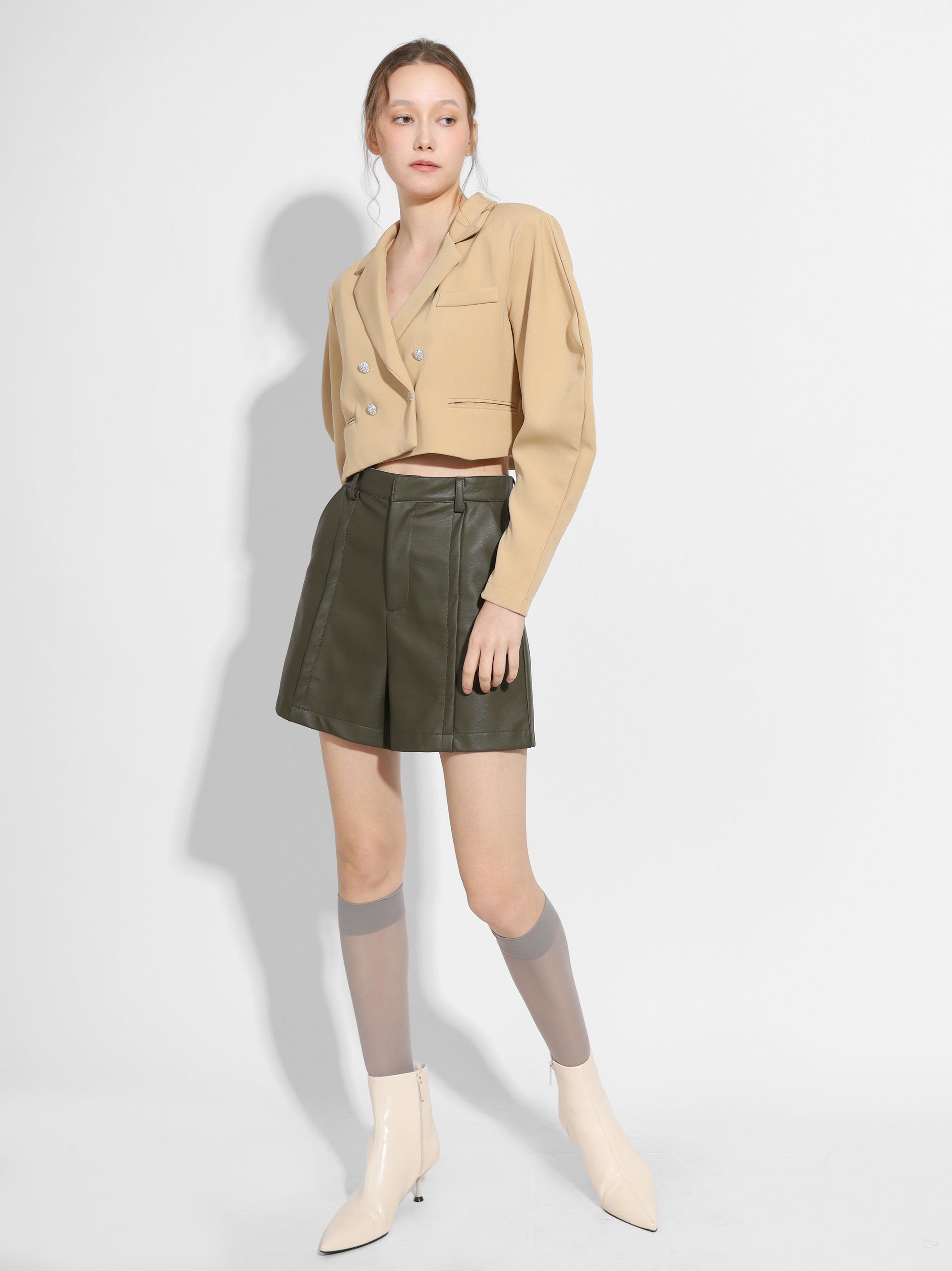 FAUX LEATHER TAILORED SHORTS
