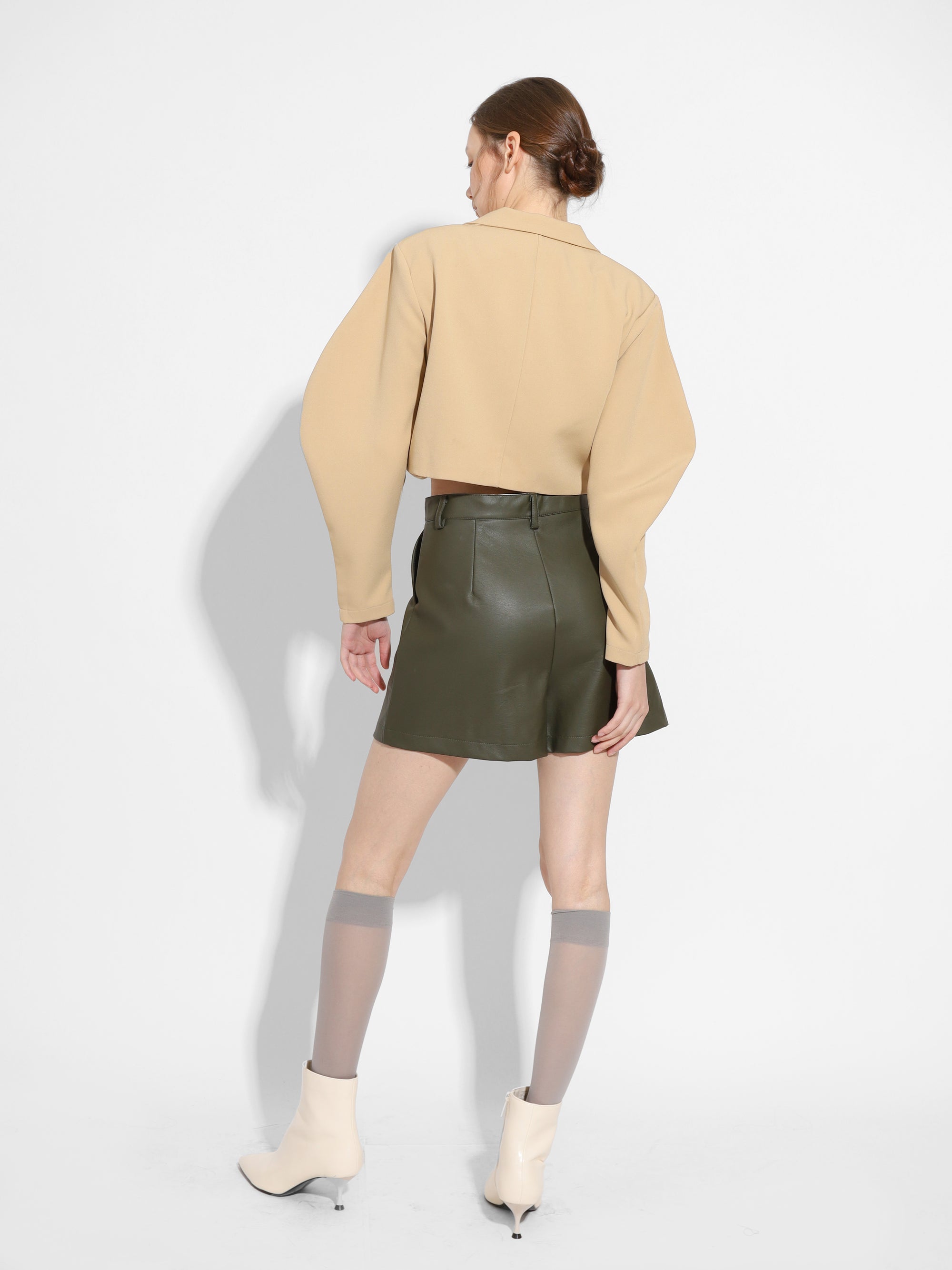 FAUX LEATHER TAILORED SHORTS