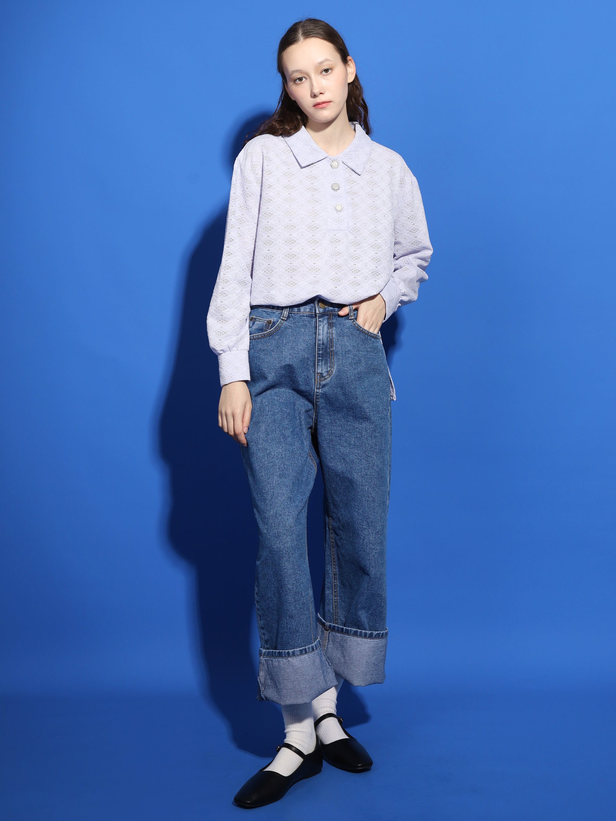 FONT BUTTON GUIPURE LONG SLEEVE TOP
