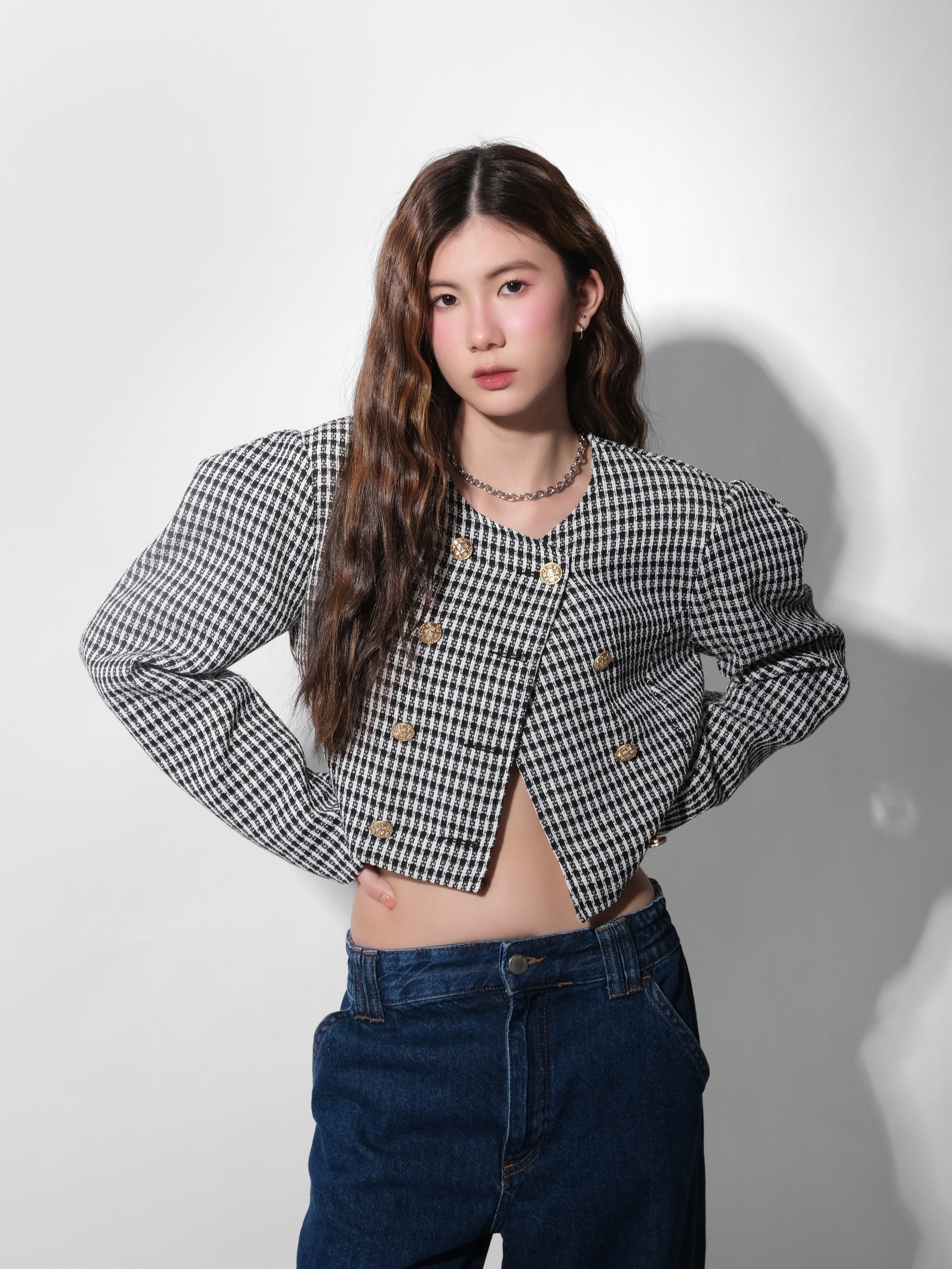 Military Button Crop Jacket