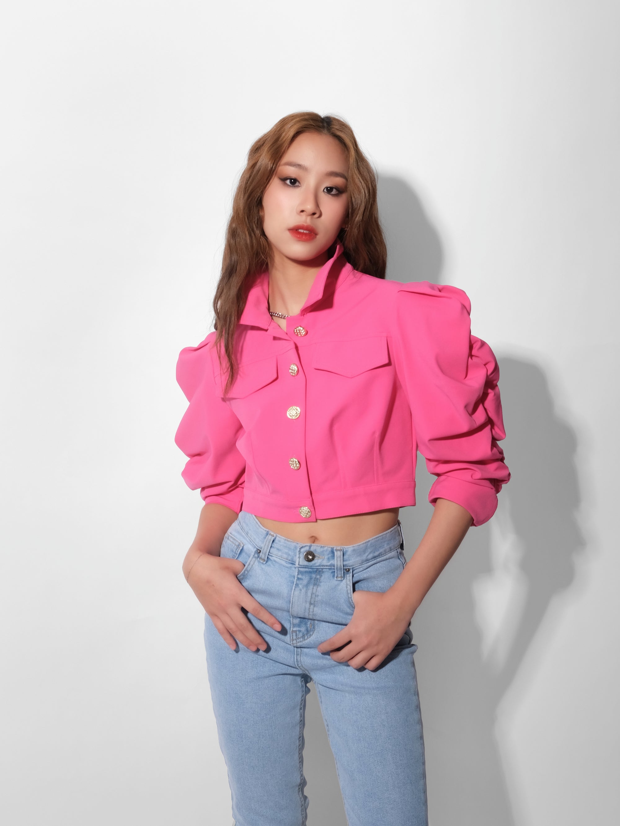 Ruched Side Sleeve Crop Jacket