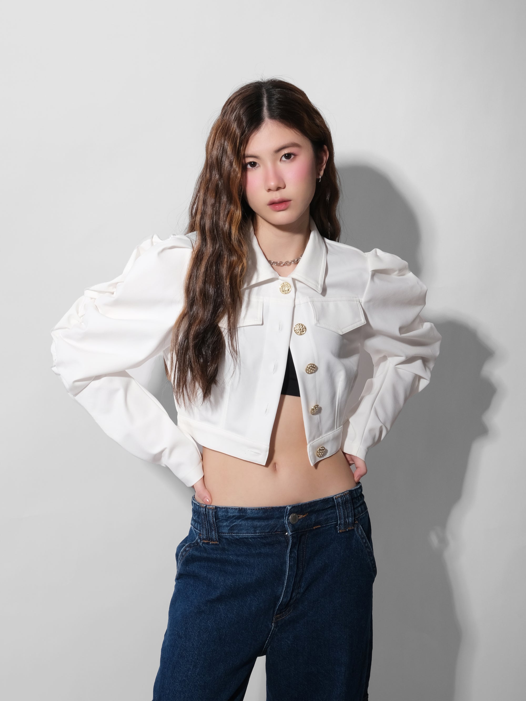 Ruched Side Sleeve Crop Jacket