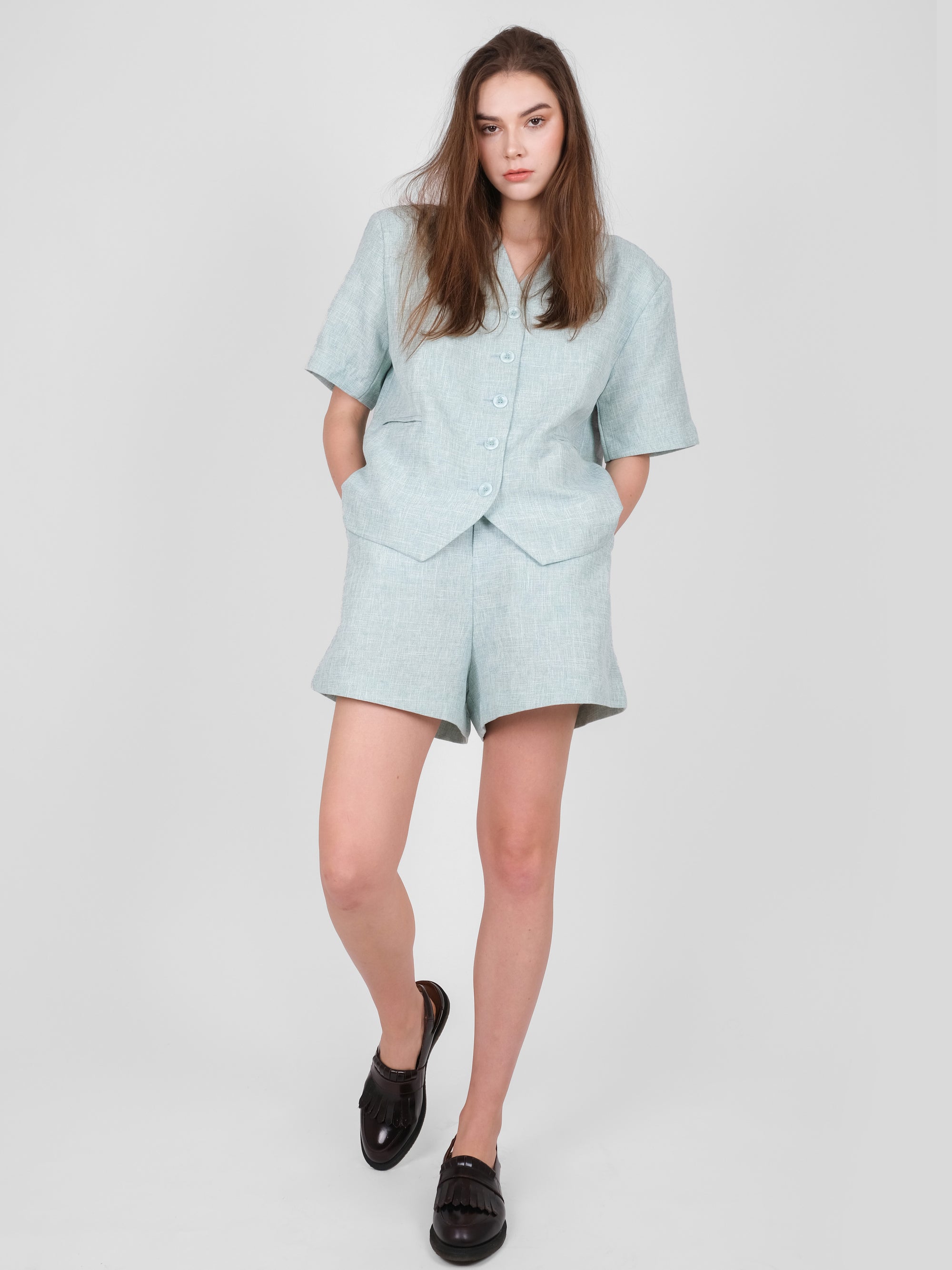 FRONT BUTTON LINEN TOP