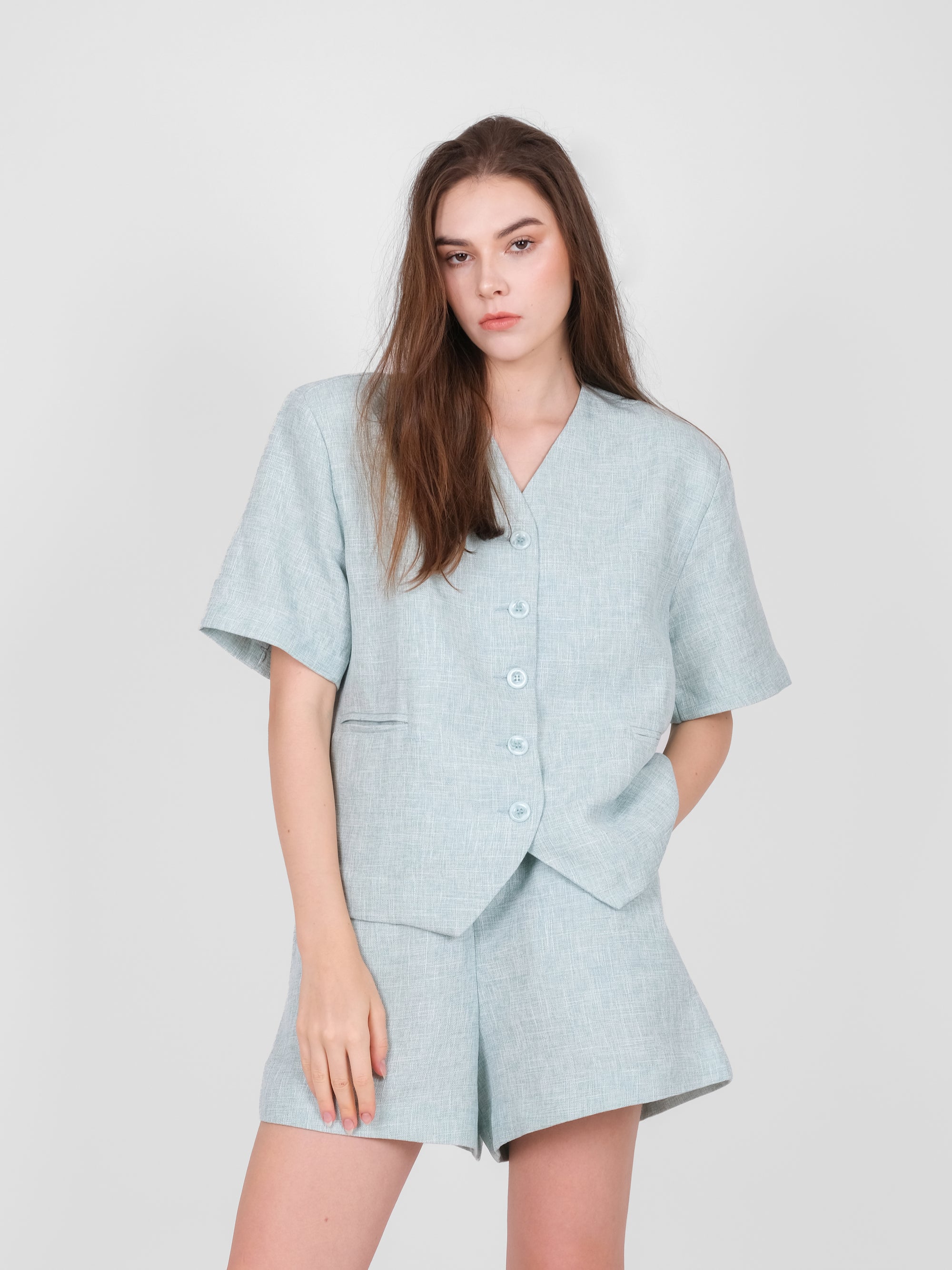 FRONT BUTTON LINEN TOP
