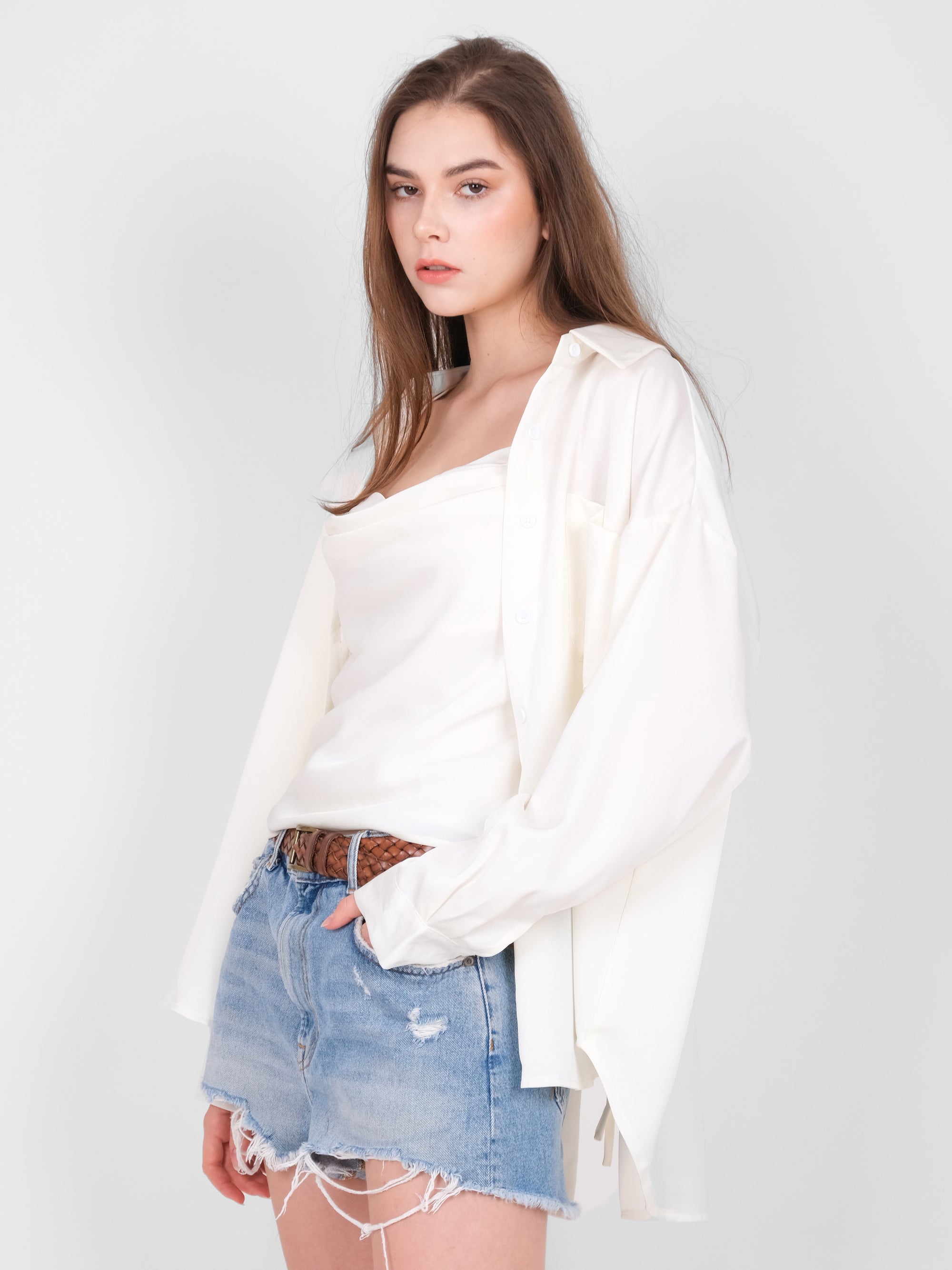 RELAXED BACK TIE SATIN SHIRT