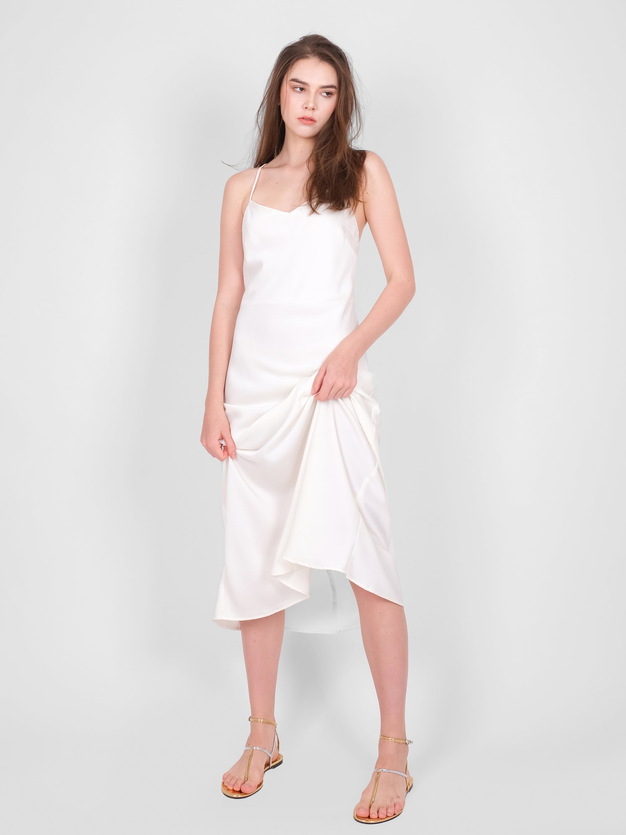 V NECK SATIN SLIP DRESS