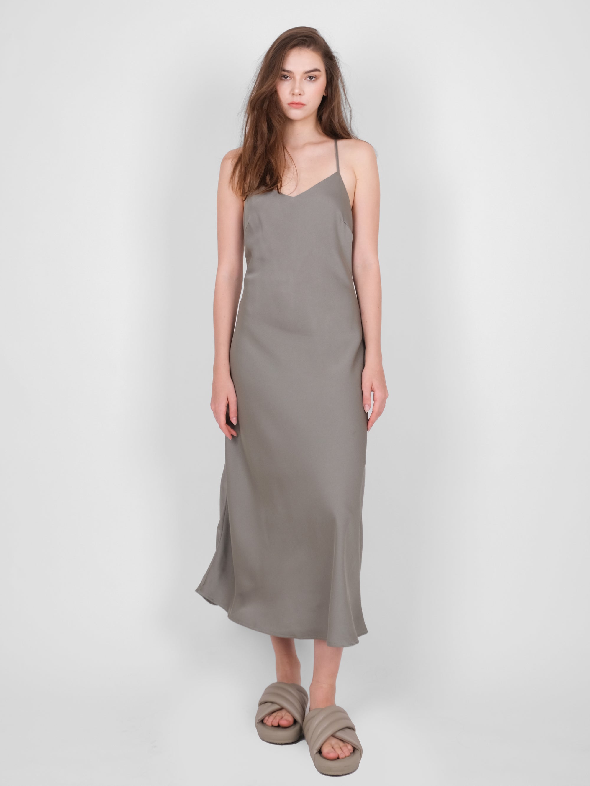 V NECK SATIN SLIP DRESS