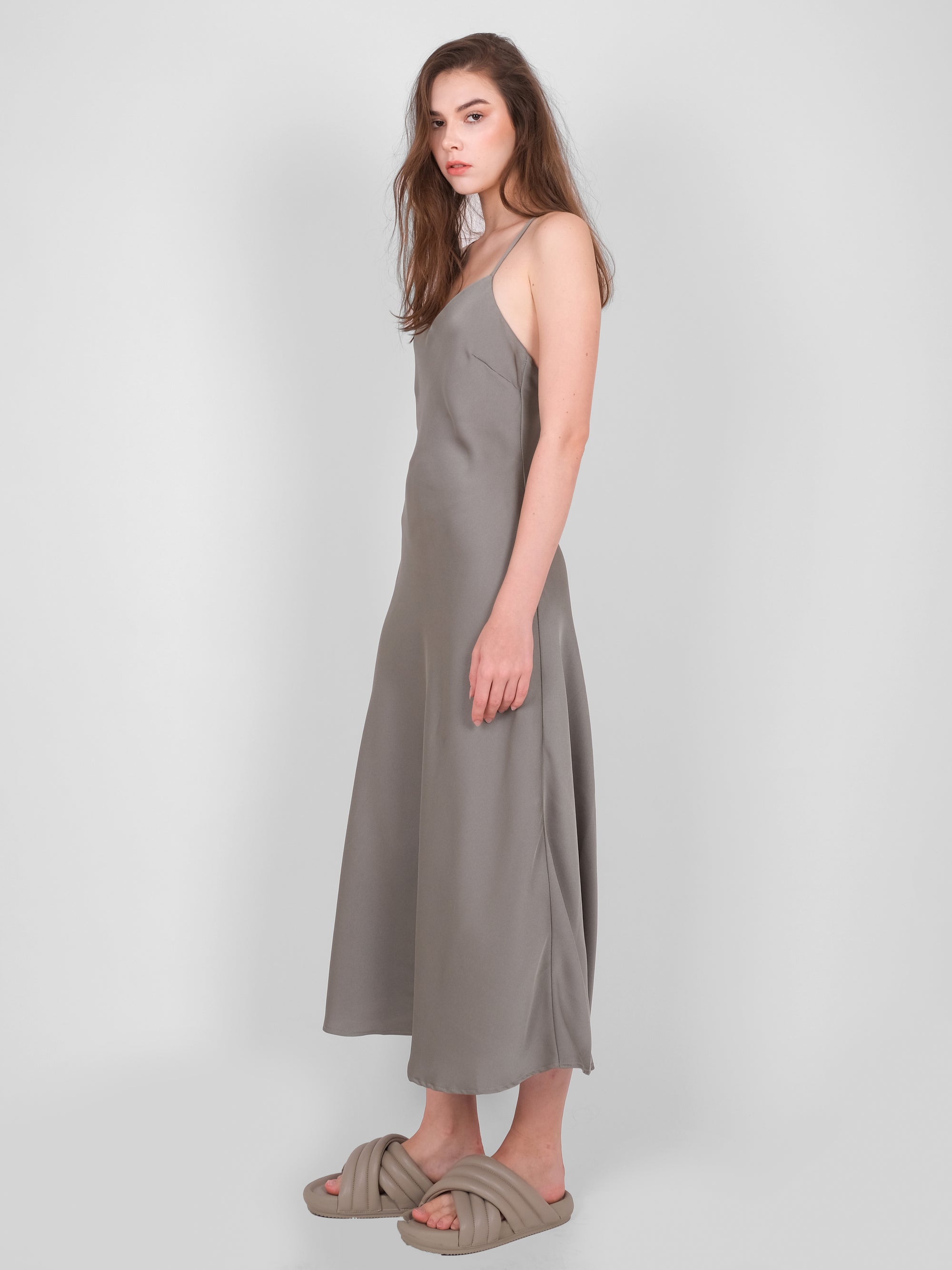 V NECK SATIN SLIP DRESS