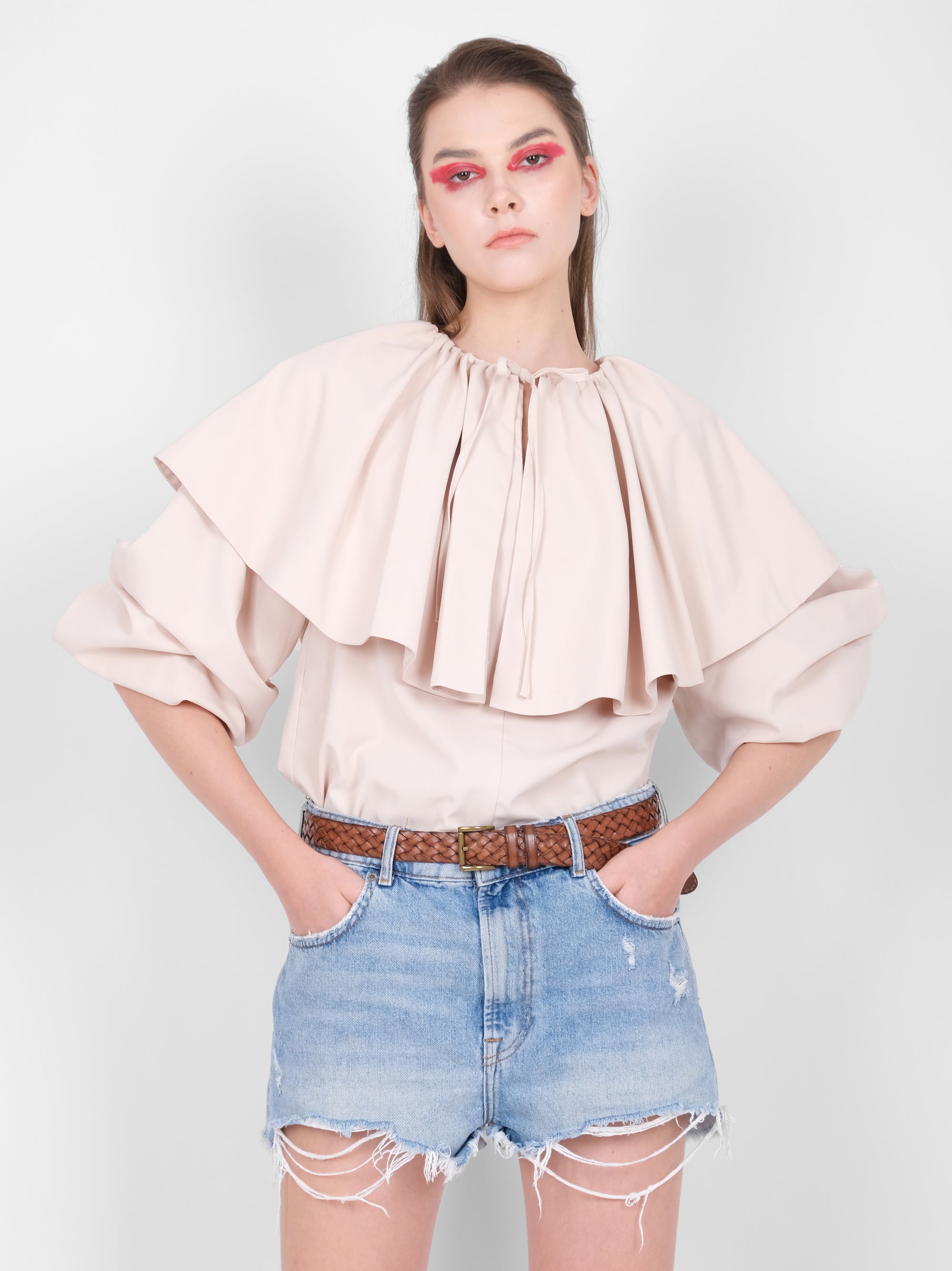 Voluminous Blouse With Big Ruffle Collar