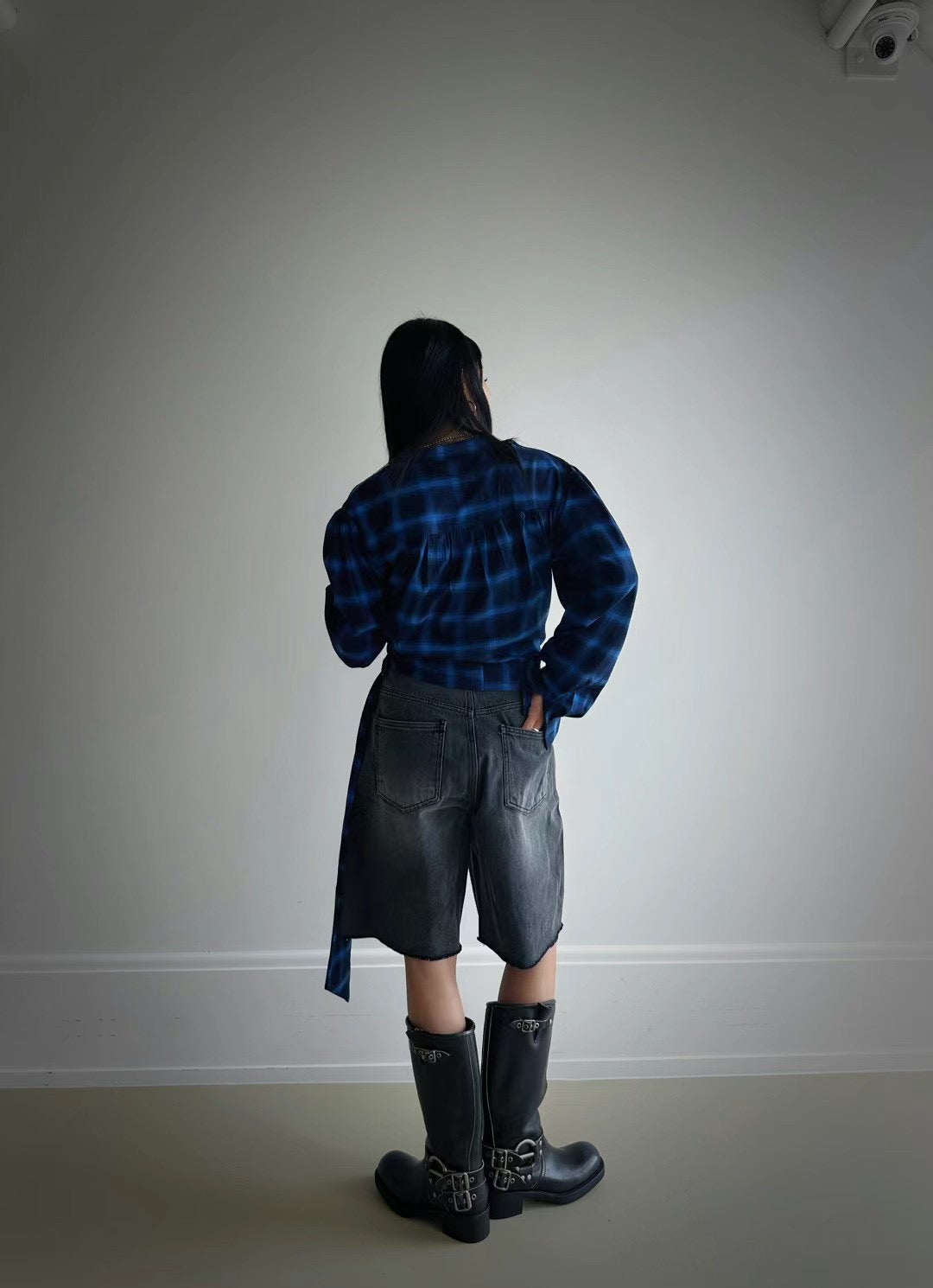 SIDE TIE CHECKED BLOUSE