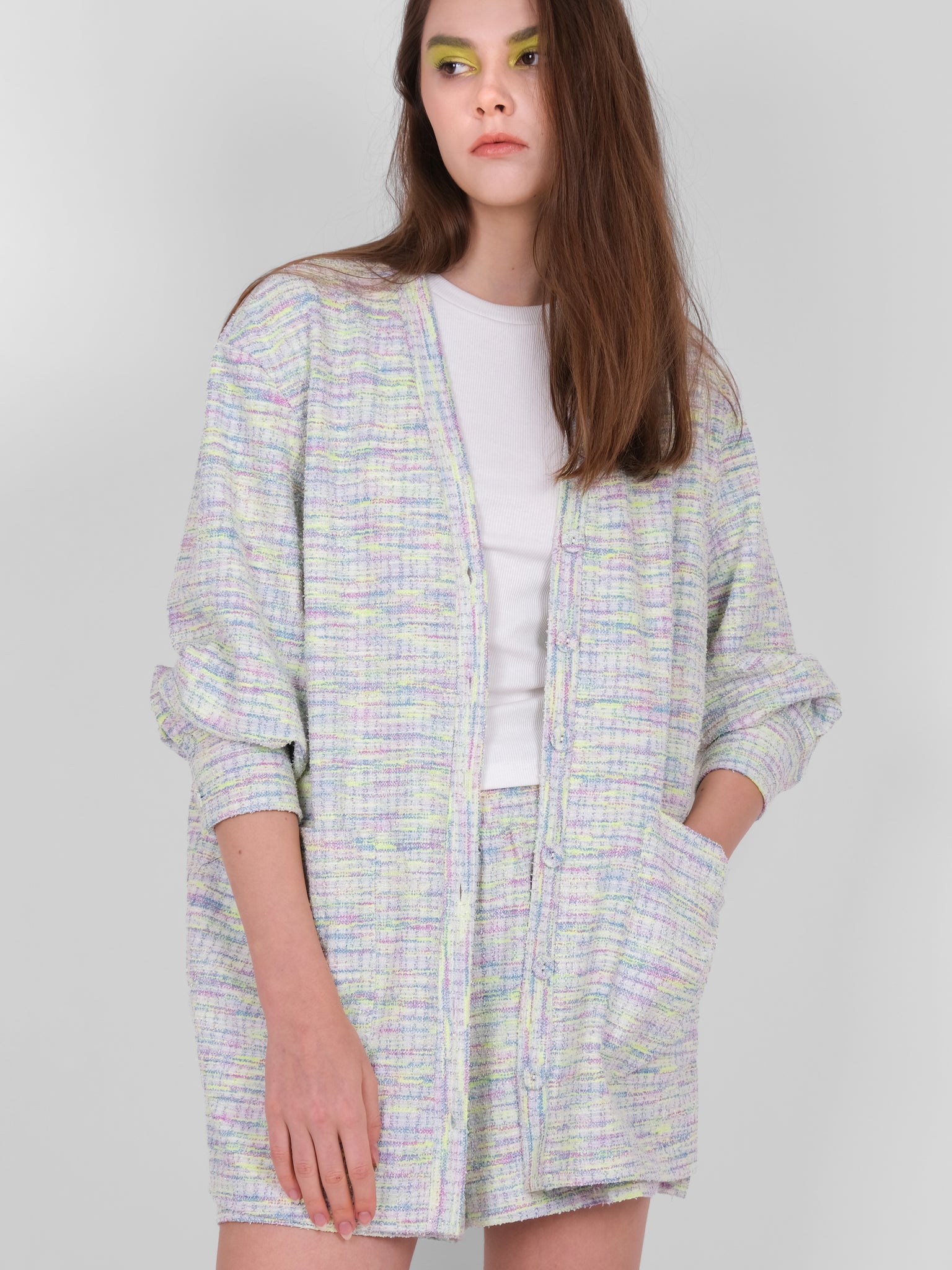 DOUBLE POCKET TWEED CARDIGAN