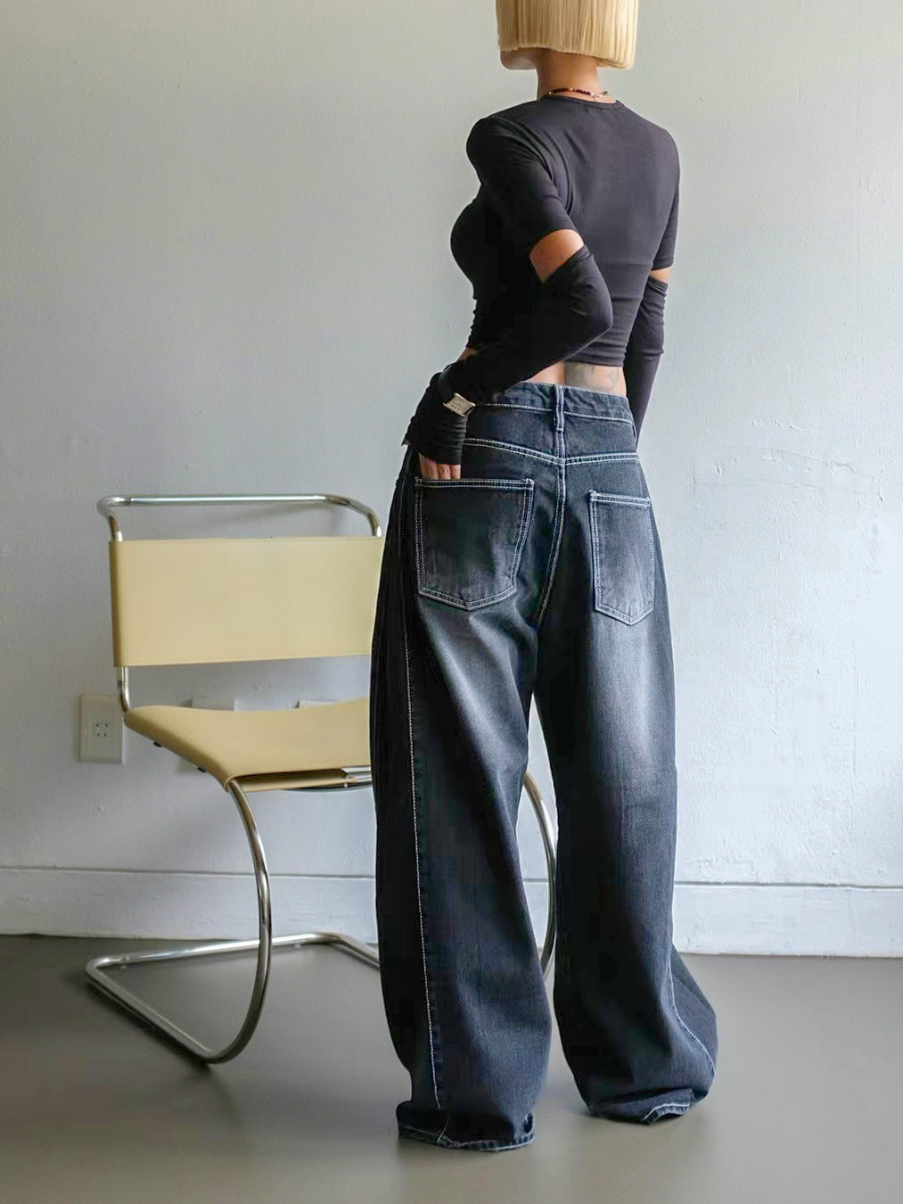 WASHED SIDE WIDE JEANS