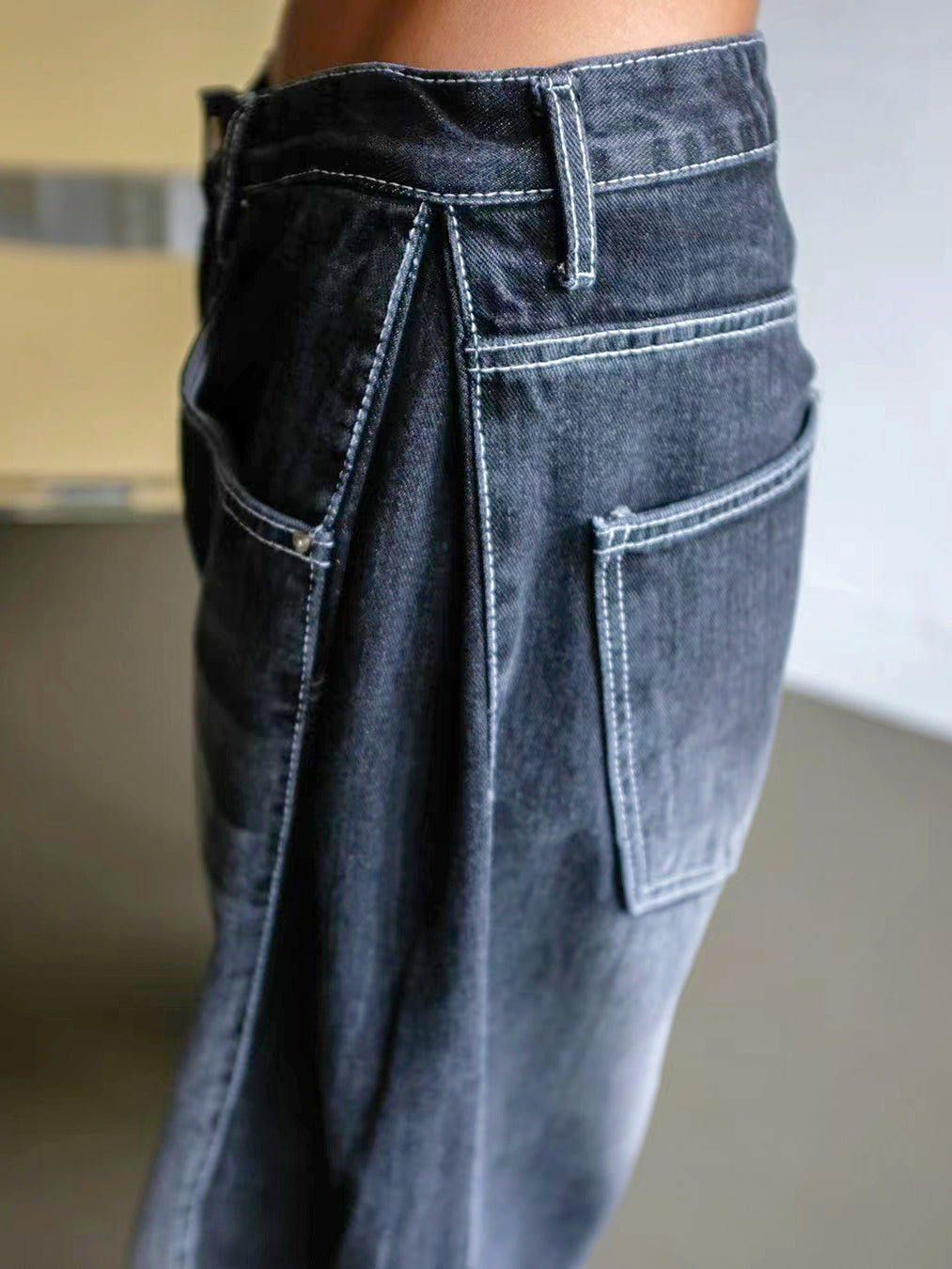 WASHED SIDE WIDE JEANS