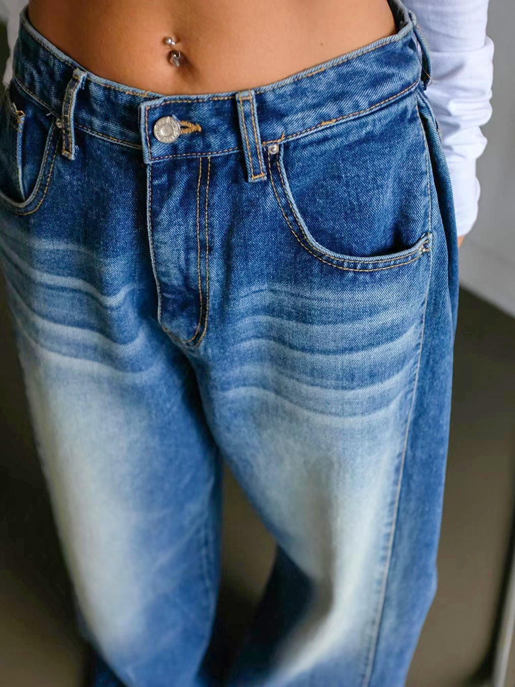 WASHED SIDE WIDE JEANS