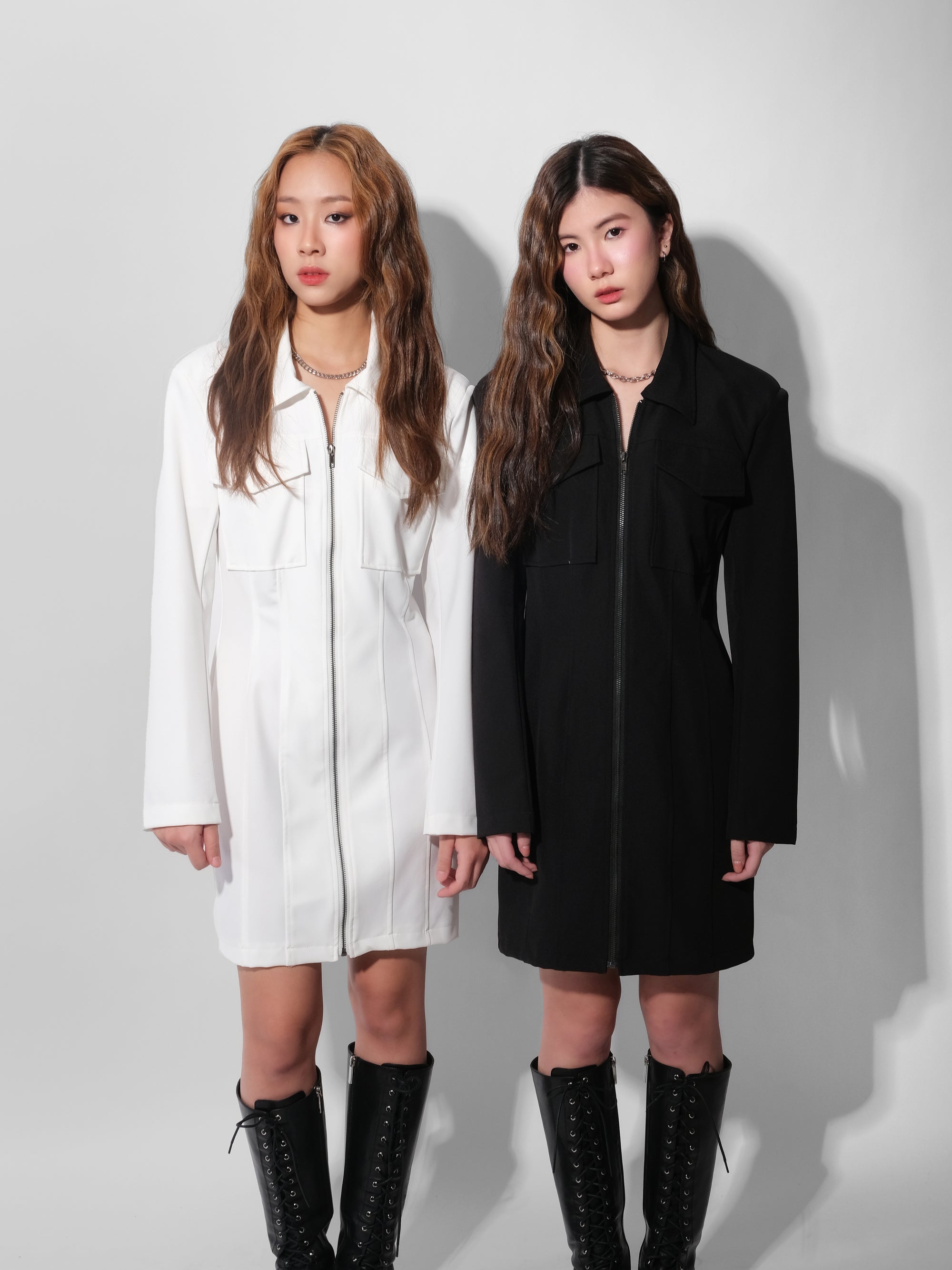 Zip Through Dress With Double Pocket